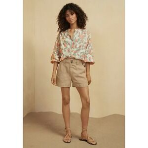 Wrap London Contrast-fabric shorts TENCEL lyocell & linen Sand Size 6 NWT